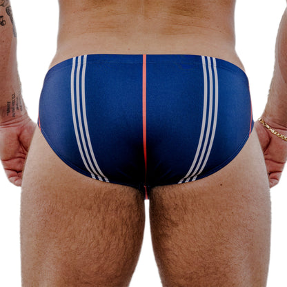 Multicolor Spandex Swim Brief With Graphic Pitcher Print And Low-Rise Cut