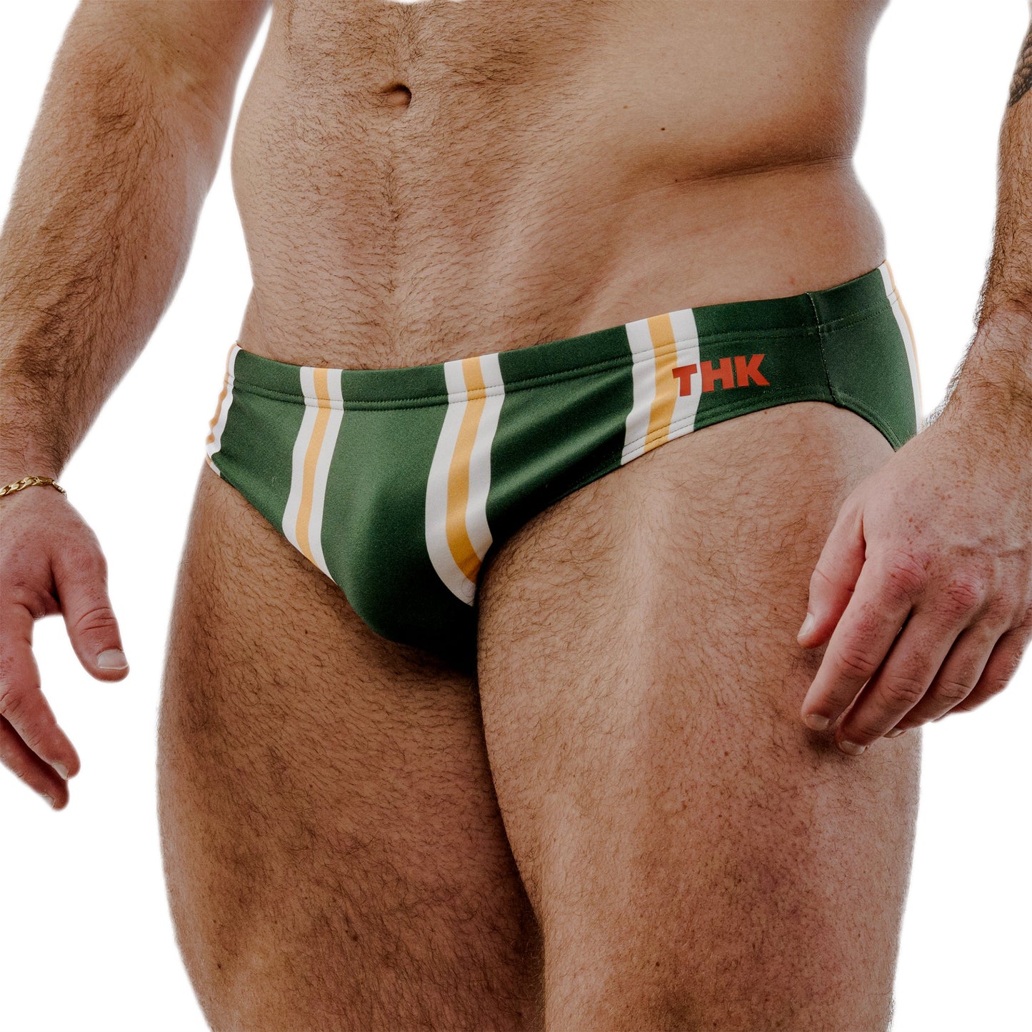 Green Spandex Swim Brief With Bold Colorblock Design And Low-Rise Cut