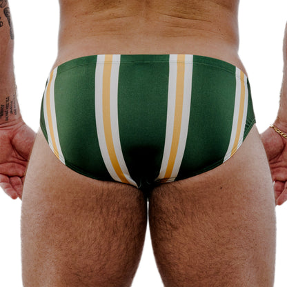 Green Spandex Swim Brief With Bold Colorblock Design And Low-Rise Cut