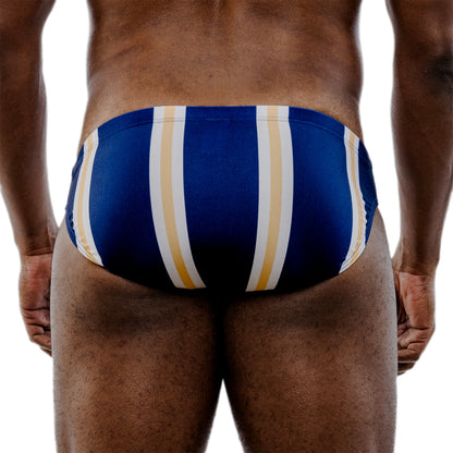 Blue Spandex Swim Brief With Bold Colorblock Design And Low-Rise Cut
