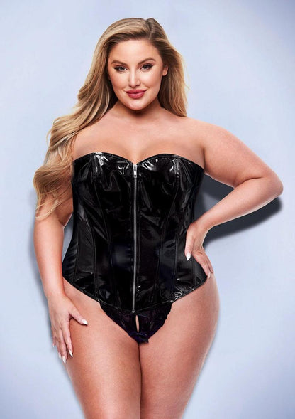 Baci Wet Look Front-Zip Lace-Up Bustier