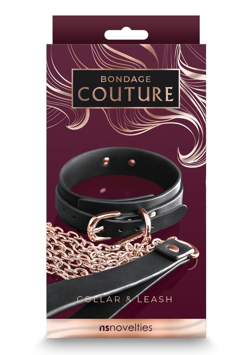 Bondage Couture PU Leather Collar And Leash In Black