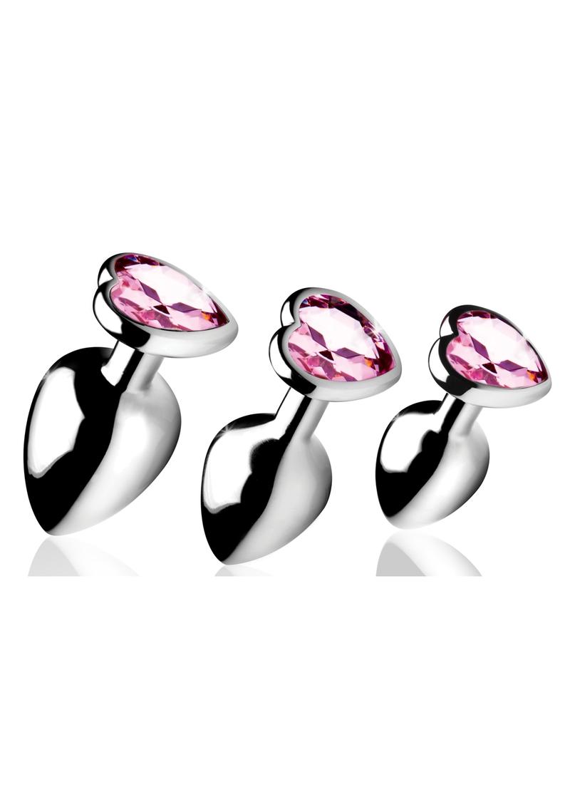 Heart Gem Aluminum Anal Plug Set In Pink — 3 Piece Training Kit