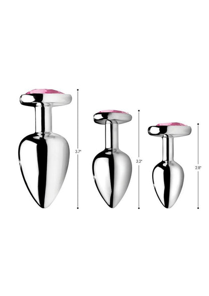 Heart Gem Aluminum Anal Plug Set In Pink — 3 Piece Training Kit