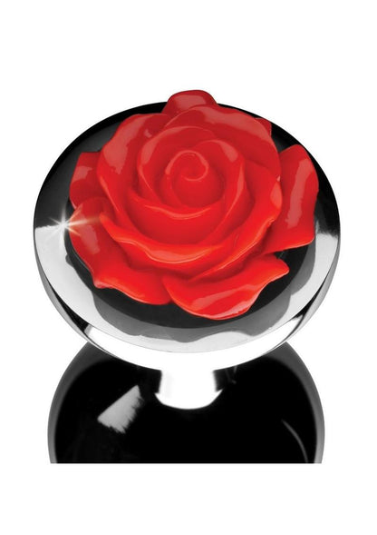 Red Rose Aluminum Anal Plug With Flower Gem Base — Small & Medium