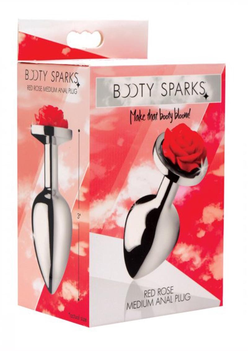 Red Rose Aluminum Anal Plug With Flower Gem Base — Small & Medium
