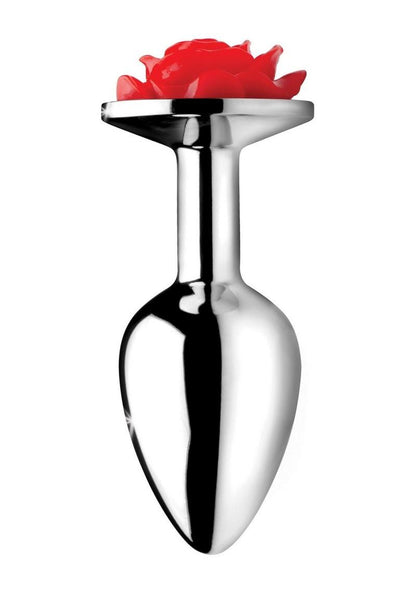 Red Rose Aluminum Anal Plug With Flower Gem Base — Small & Medium