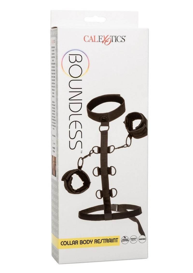 Boundless Vegan Leather Collar Body Restraint With Detachable Wrist Cuffs In Black