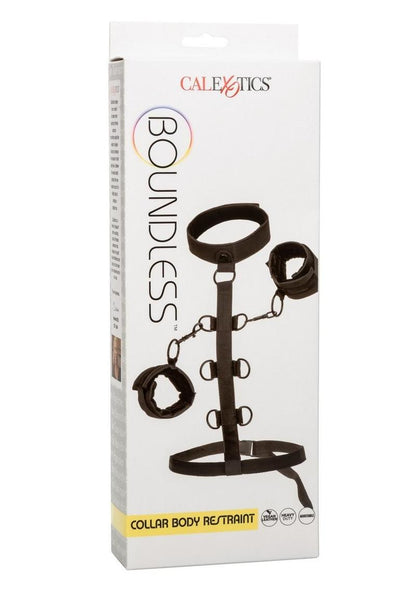 Boundless Vegan Leather Collar Body Restraint With Detachable Wrist Cuffs In Black