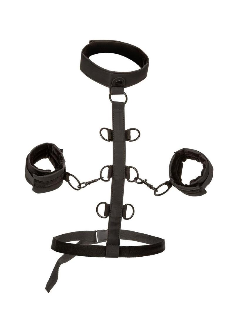 Boundless Vegan Leather Collar Body Restraint With Detachable Wrist Cuffs In Black