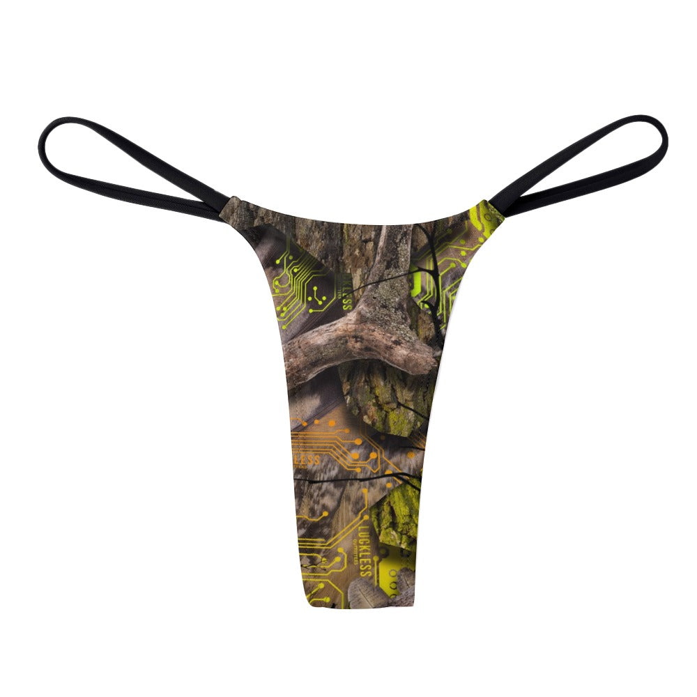 Luckless Proto Camo Print Polyester Thong With Seamless Fit And Elastic Waistband