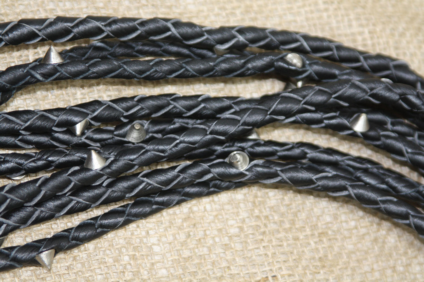 Handcrafted Cowhide Leather Rose Flogger With Steel Studs And Nine Braided Falls