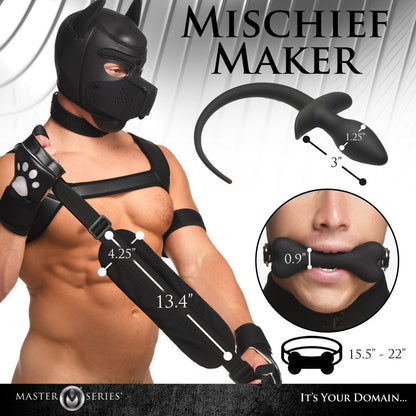 Black pet-themed face mask and harness set with ear headpiece and paw gloves