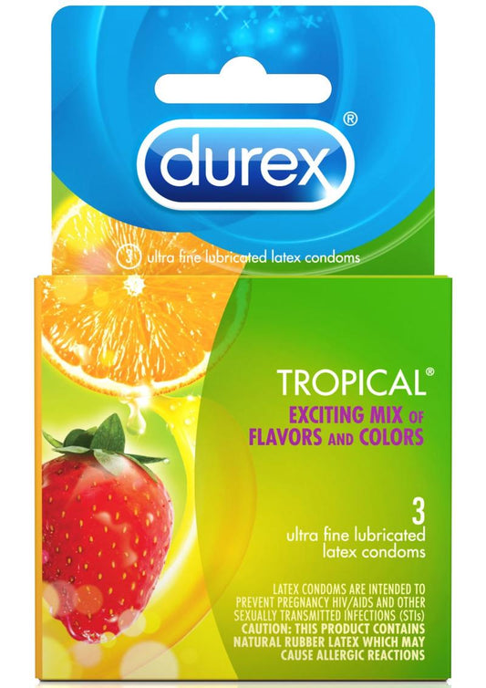 Durex Tropical Flavored Condoms - Assorted Fruit Colors 3-Pack