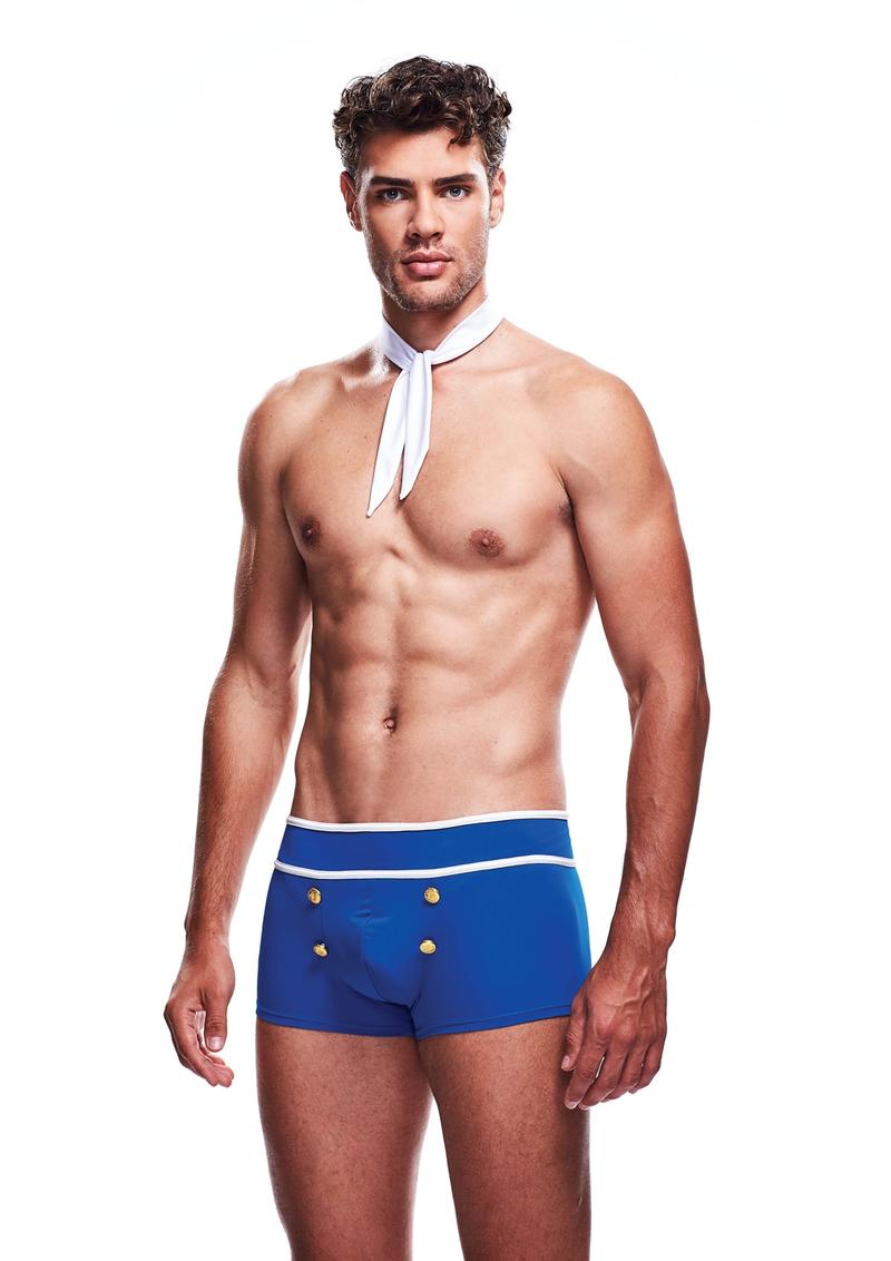 Envy 2-Piece Sailor Salute Men's Costume Set With Boxer Briefs And Necktie - Blue And White