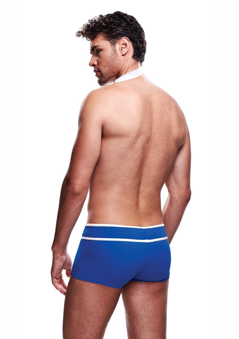 Envy 2-Piece Sailor Salute Men's Costume Set With Boxer Briefs And Necktie - Blue And White
