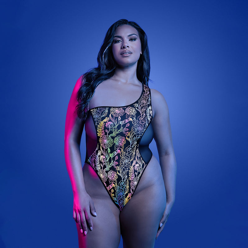 Fantasy Lingerie Glow One-Shoulder Luminescent Floral Teddy