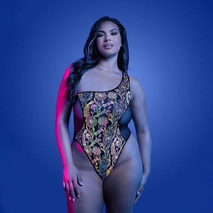Fantasy Lingerie Glow One-Shoulder Luminescent Floral Teddy