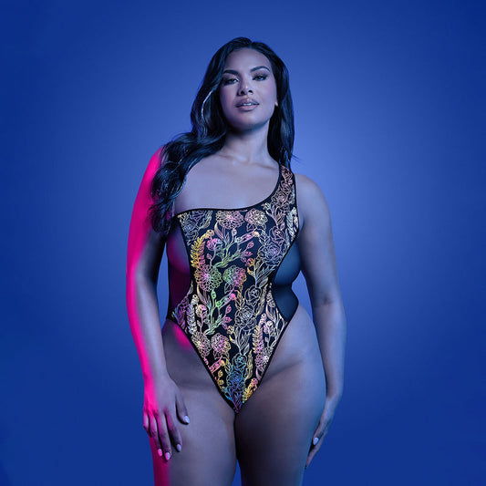 Fantasy Lingerie Glow One-Shoulder Luminescent Floral Teddy