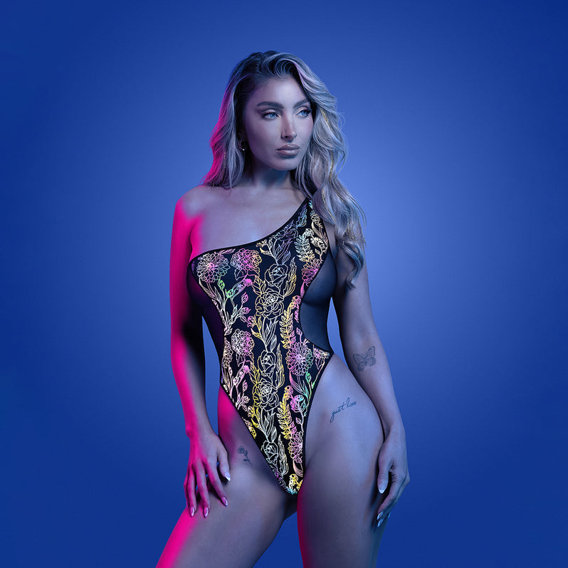 Fantasy Lingerie Glow One-Shoulder Luminescent Floral Teddy