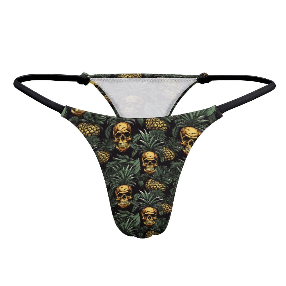 Pineapple Skull Polyester Thong In Tropical Print