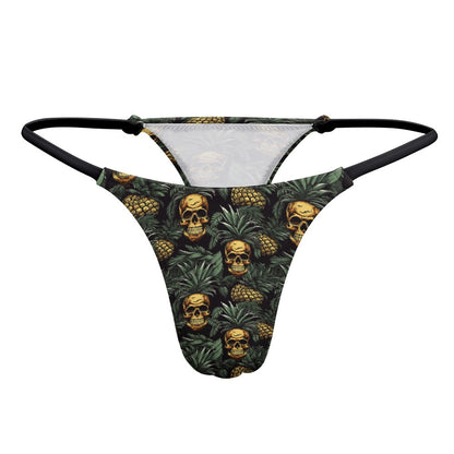 Pineapple Skull Polyester Thong In Tropical Print