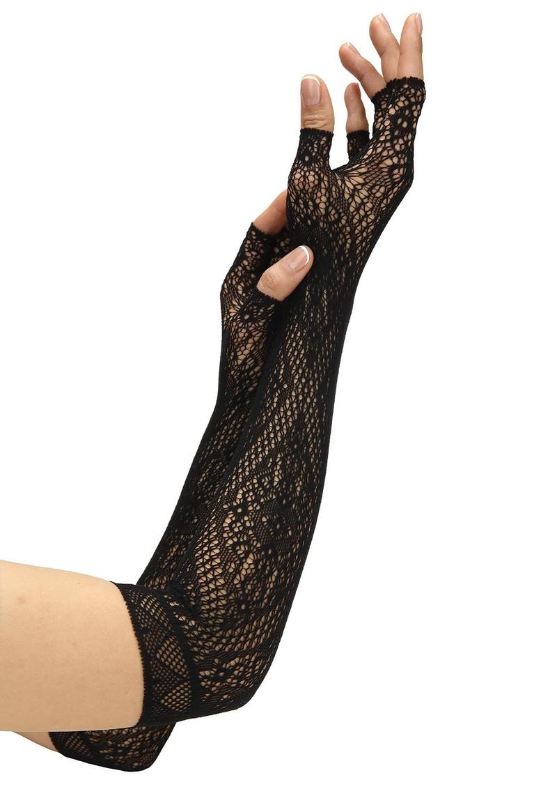 Black Fingerless Lace Opera Gloves By Baci