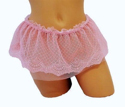 Pink Sheer Mesh Micro Mini Skirt With Embroidery And Ruffle Waistband