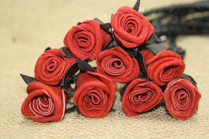 Handcrafted Cowhide Leather Rose Flogger With Steel Studs And Nine Braided Falls