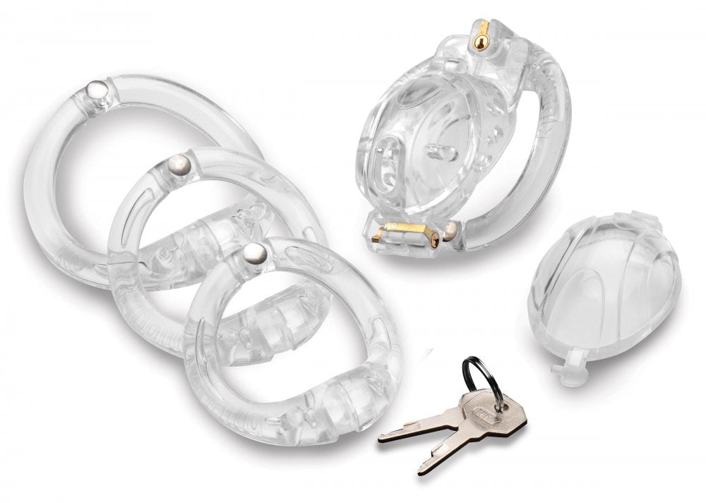 Master Series Lockdown Customizable Chastity Cage With 4 Rings