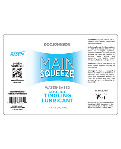 Main Squeeze Cooling Tingling Water-Based Lube 3.4oz