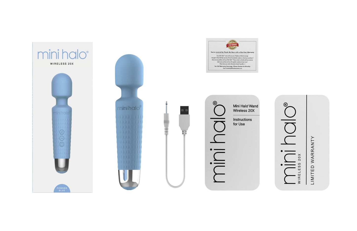 Mini Halo Wireless 20X Wand Vibrator In Powder Blue