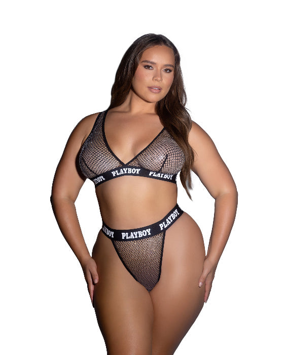 Playboy Galaxy Bunny Rhinestone Fishnet Bra And Thong Set