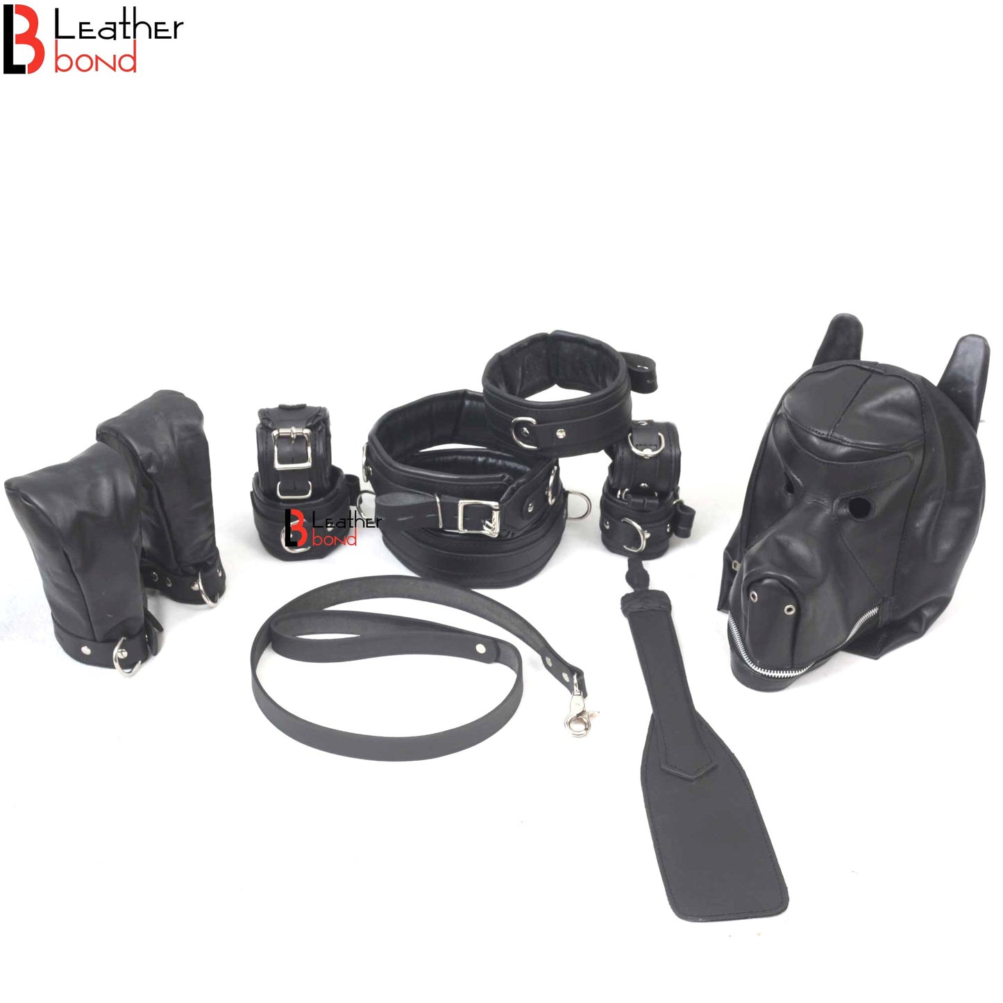 Puppy Play Animal Role Bondage Set Cowhide Leather Restraint 5 Pieces Set.