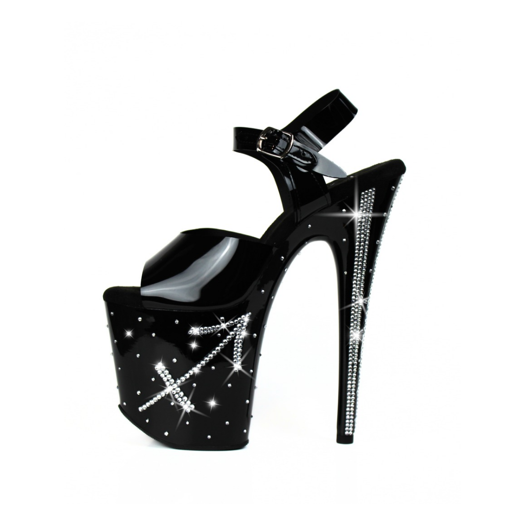 Sagittarius 8" Crystal Pole Heels | 4" Platform Black Strap Dancer Heels