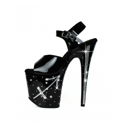 Sagittarius 8" Crystal Pole Heels | 4" Platform Black Strap Dancer Heels