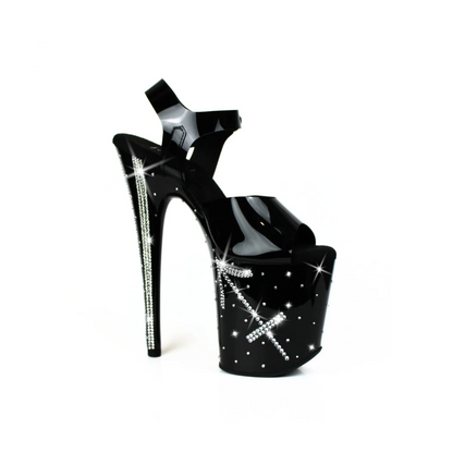 Sagittarius 8" Crystal Pole Heels | 4" Platform Black Strap Dancer Heels