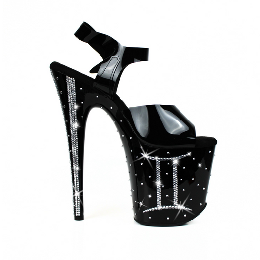 ZODIAC Gemini Limited Edition 8 Inch Crystal Platform Heel With Black Straps