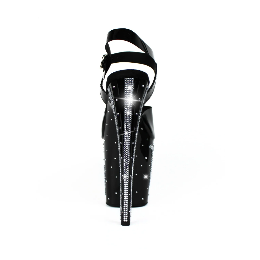 Sagittarius 8" Crystal Pole Heels | 4" Platform Black Strap Dancer Heels