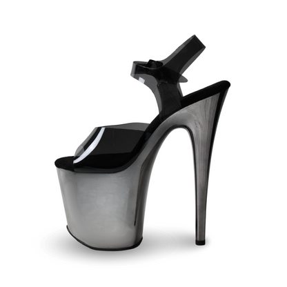Chrome Black 8" Platform Heel | Semi-Transparent Straps