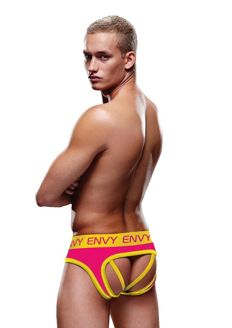Envy Menswear Solid Jockstrap Brief | Pink/Yellow, Blue/Pink, Black/Pink & Blue/Red