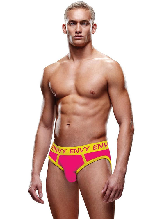 Envy Menswear Solid Jockstrap Brief | Pink/Yellow, Blue/Pink, Black/Pink & Blue/Red