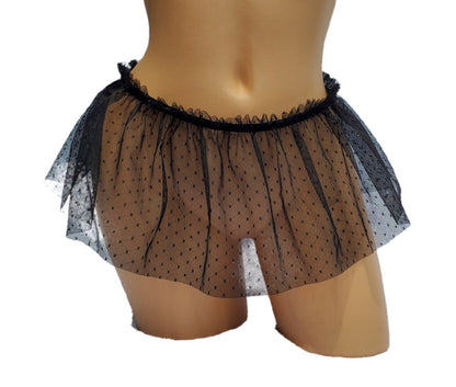 Black Sheer Mesh Mini Skirt With Embroidery Detail