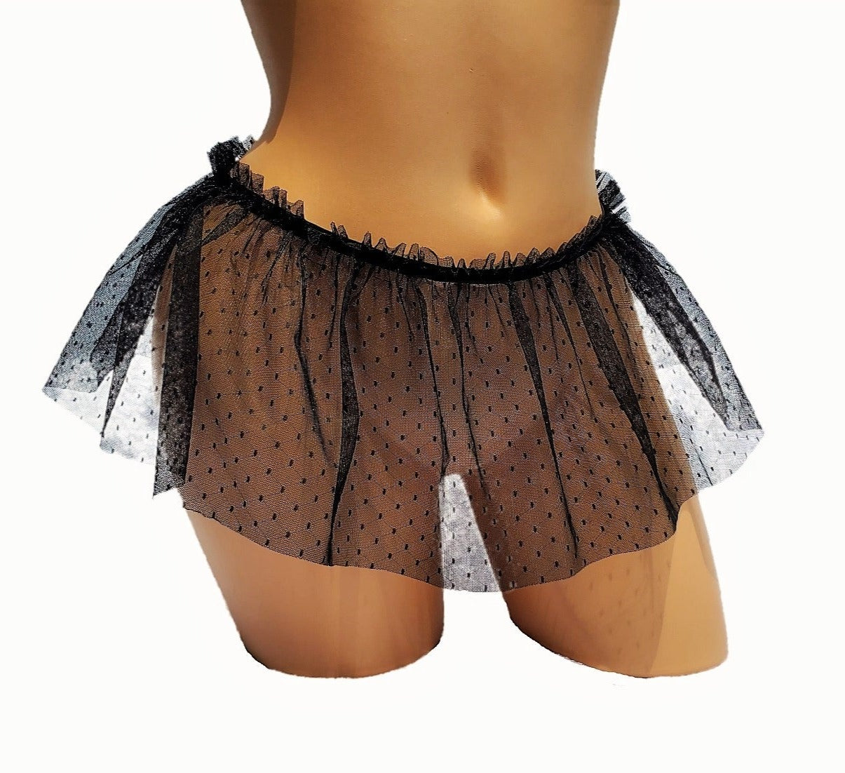 Black Sheer Mesh Mini Skirt With Embroidery Detail