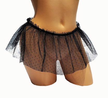 Black Sheer Mesh Mini Skirt With Embroidery Detail