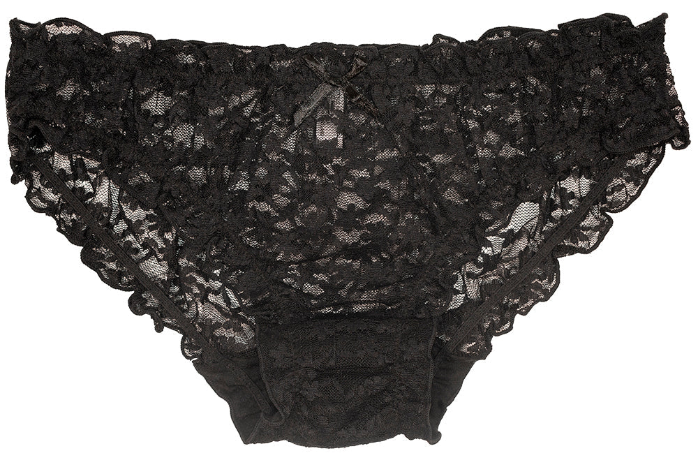 Black Lace Bikini Panty With Ruffle Trim And Cotton Gusset