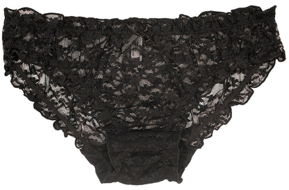 Black Lace Bikini Panty With Ruffle Trim And Cotton Gusset