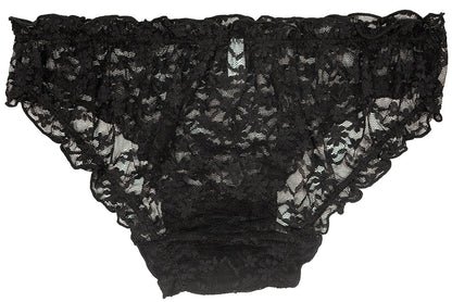 Black Lace Bikini Panty With Ruffle Trim And Cotton Gusset